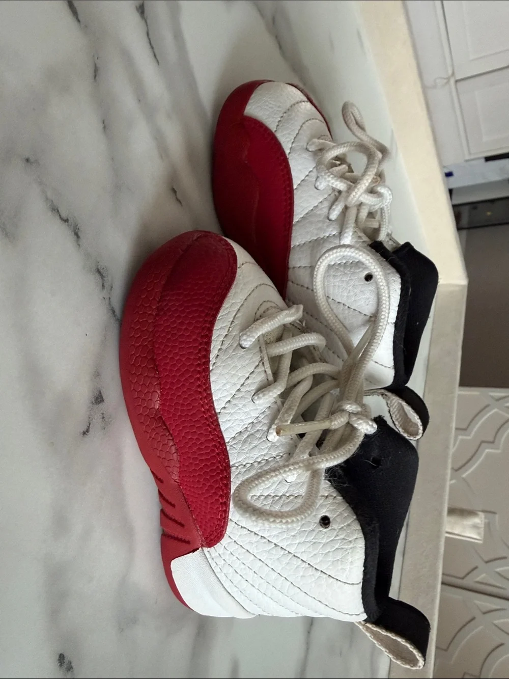 Jordan Kids White and Red Low-Top Sneakers